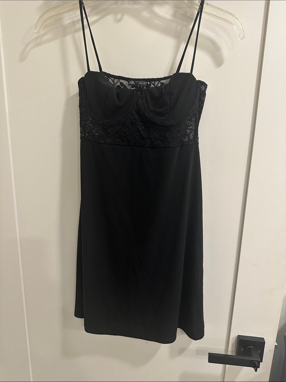 Zara Black Lace Bustier Slip Dress with Adjustable Straps